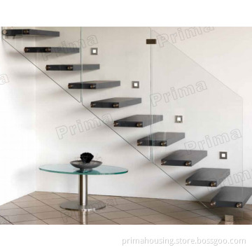 Modern Indoor Glass Railing Wooden Staircase Designs
